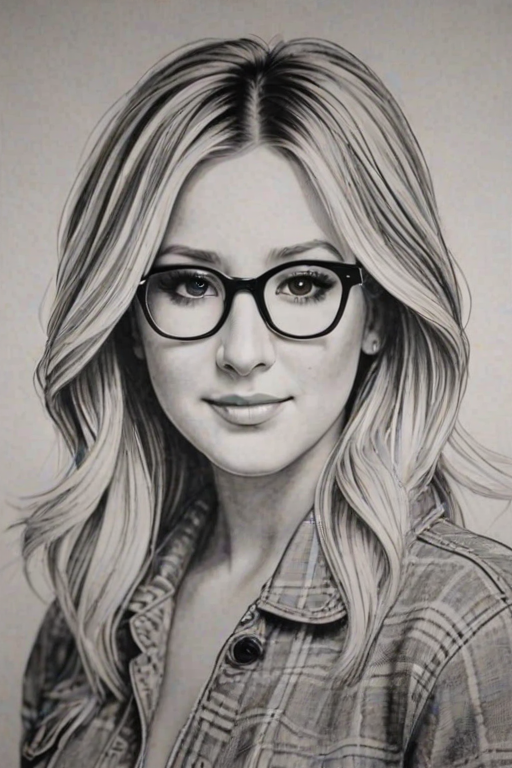 Beauteous Ashley Tisdale, pencil sketch, portrait of Superb woman 1947s in glasses, hair style beatnik, outline, clear lines, fine lines, 8k