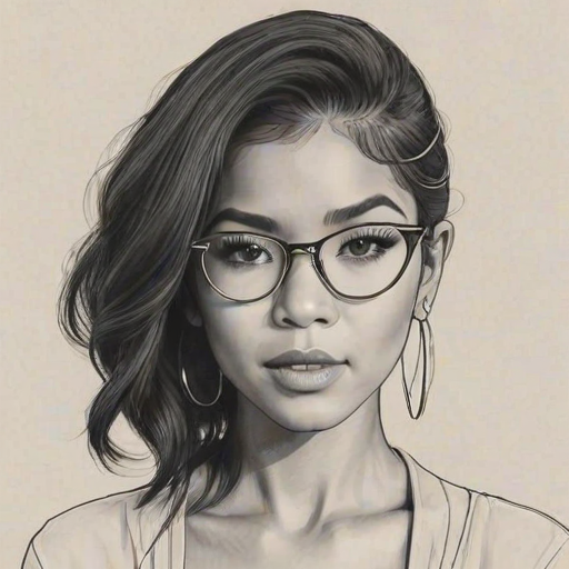 Enticing Jhene Aiko, pencil sketch, portrait of Enticing woman 1949s in glasses, hair style beatnik, outline, clear lines, fine lines, 8k
