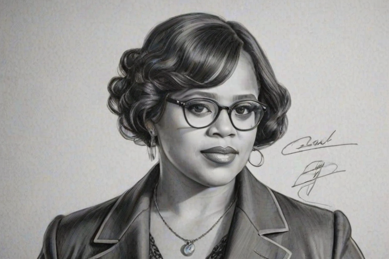 Appealing Chandra Wilson, pencil sketch, portrait of Enticing woman 1920s in glasses, hair style beatnik, outline, clear lines, fine lines, 8k