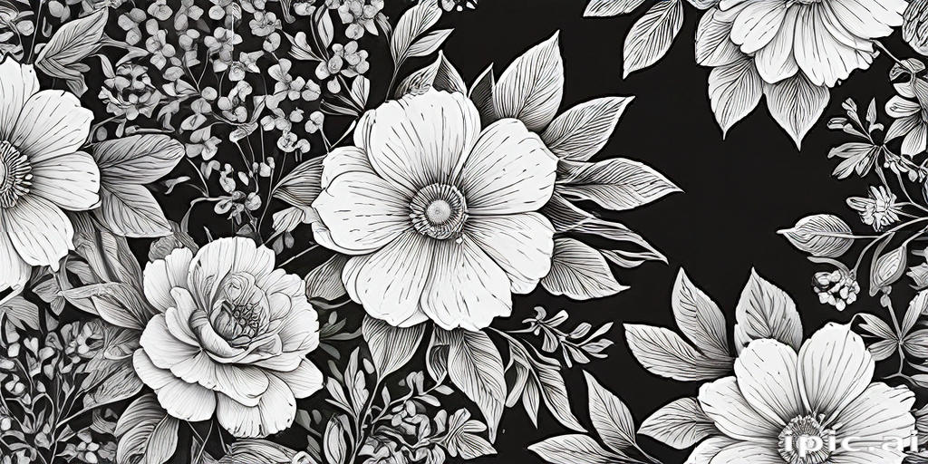 Elegant Black and White Floral Pattern with Intricate Flower Designs