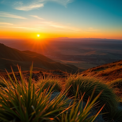 create a high-resolution image with a 50mm lens, f/1.8 aperture, ISO 100, 1/250 shutter speed, capturing a close-up view of a serene landscape during golden hour with vibrant colors and soft lighting, using a DSLR camera for enhanced depth of field and clarity