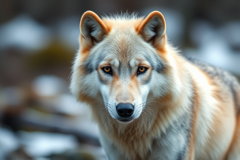 Arctic wolf in a natural setting, 50mm lens, aperture f/2.8, ISO 100, shutter speed 1/200, portrait view, DSLR camera, soft focus background, high resolution.