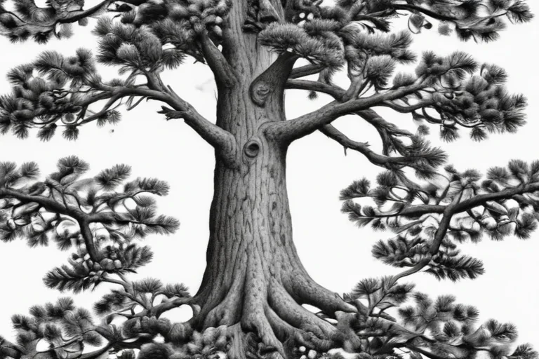 Intricate Black and White Illustration of a Majestic Tree with Detailed ...