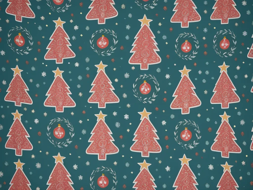 Festive Christmas Tree Pattern with Ornaments and Snowflakes on Dark ...