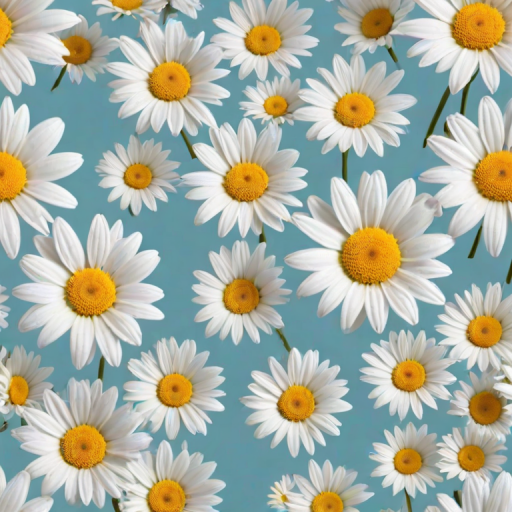 create a repeating pattern of white daisies with yellow centers on a light blue background