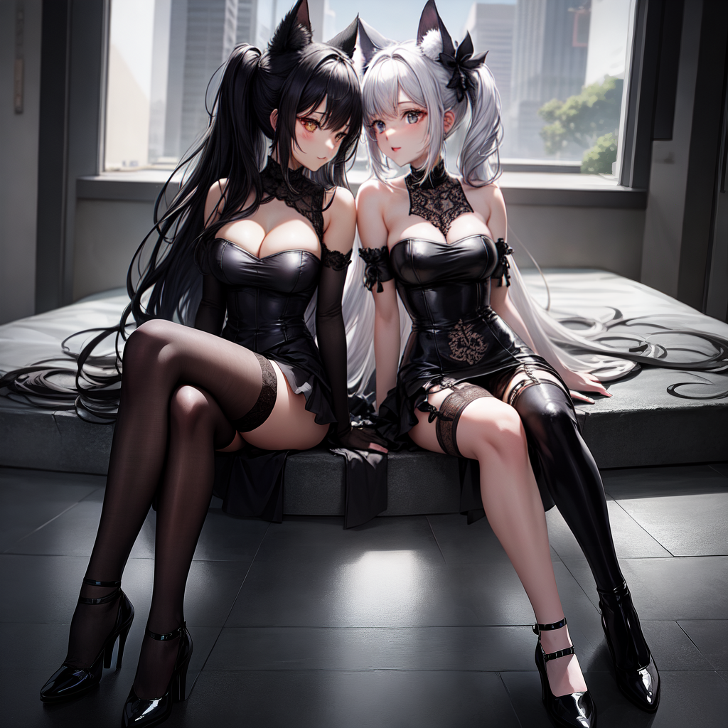 Two Anime catgirls with black heels