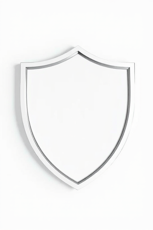 Create a high-resolution image of a blank shield emblem, using a DSLR camera with a 50mm lens, aperture f/2.8, ISO 100, 1/200 shutter speed, taken from a slightly angled front view for depth and clarity.