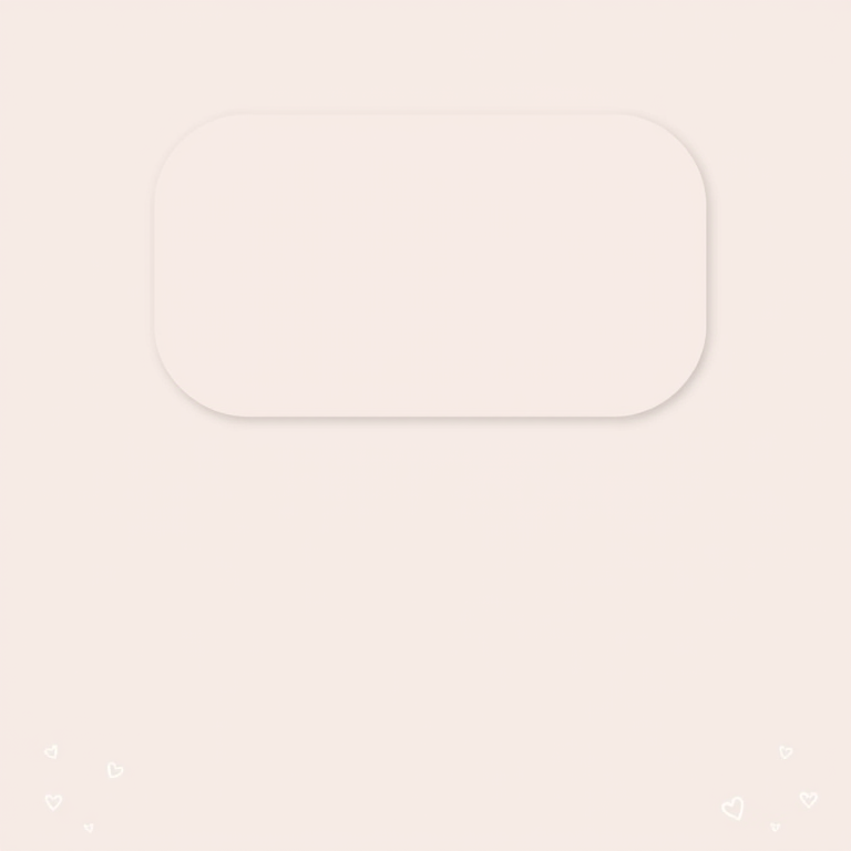 Create a digital illustration of a clean, modern layout with soft pastel colors, featuring a large empty rounded rectangle at the top for a header, several smooth rectangular sections below in a light gray color for text, and a subtle background pattern of faint hearts, using a high-resolution setting with a 24mm lens, f/8 aperture, and soft focus for depth, in a flat lay style.