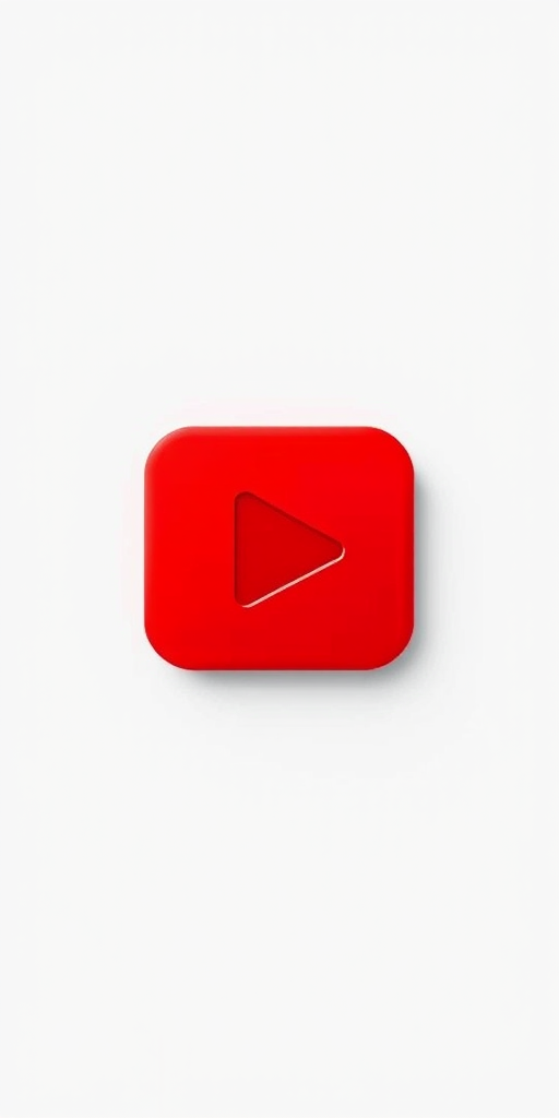 Generate a high-resolution image of a red play button on a white background, using a DSLR camera with a 50mm lens, aperture set to f/2.8, ISO 100, and shot from a straight-on angle to enhance detail and contrast.