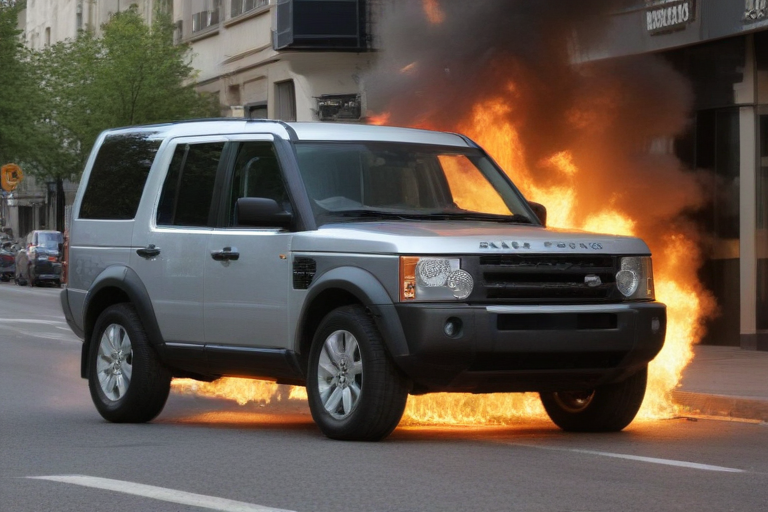 Land Rover Explosion Land Rover LR3 on fire in the streets