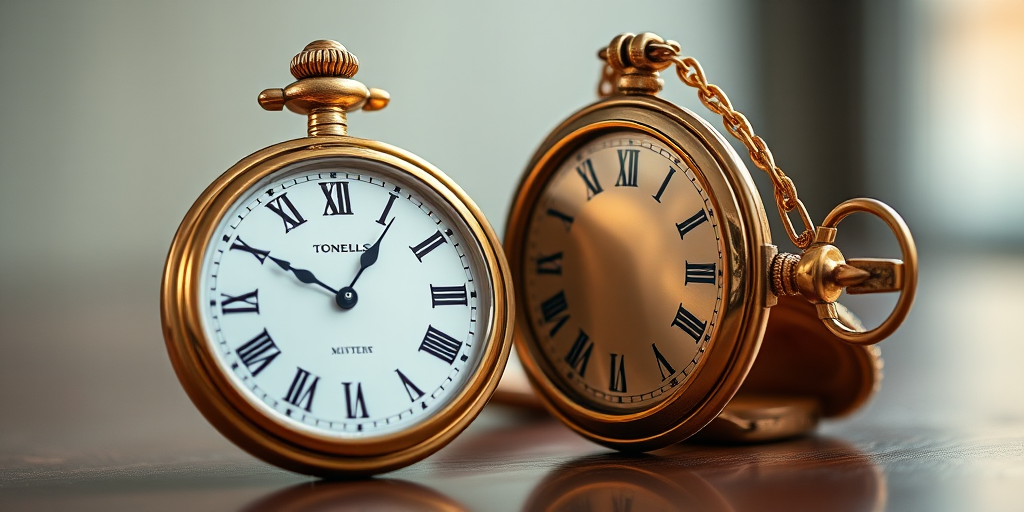 Create a high-resolution image of a vintage gold pocket watch with Roman numerals, featuring a sleek white face, illuminated with soft natural light, using a DSLR camera with a 50mm lens at f/1.8, ISO 100, and a shallow depth of field for a blurred background effect.