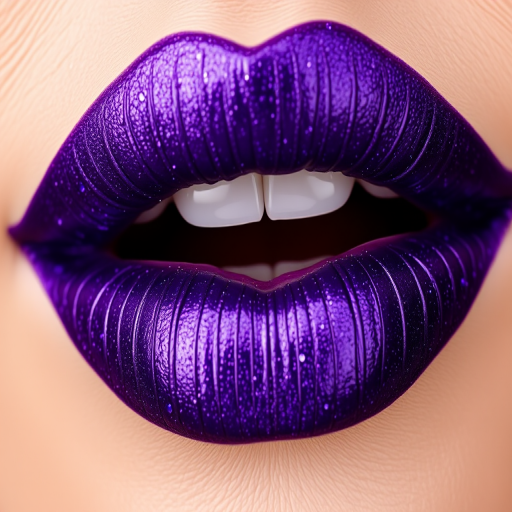 Regal "Royal Amethyst" lips adorned with a rich, shimmering purple color, meticulously applied to create a luxurious, jewel-like effect