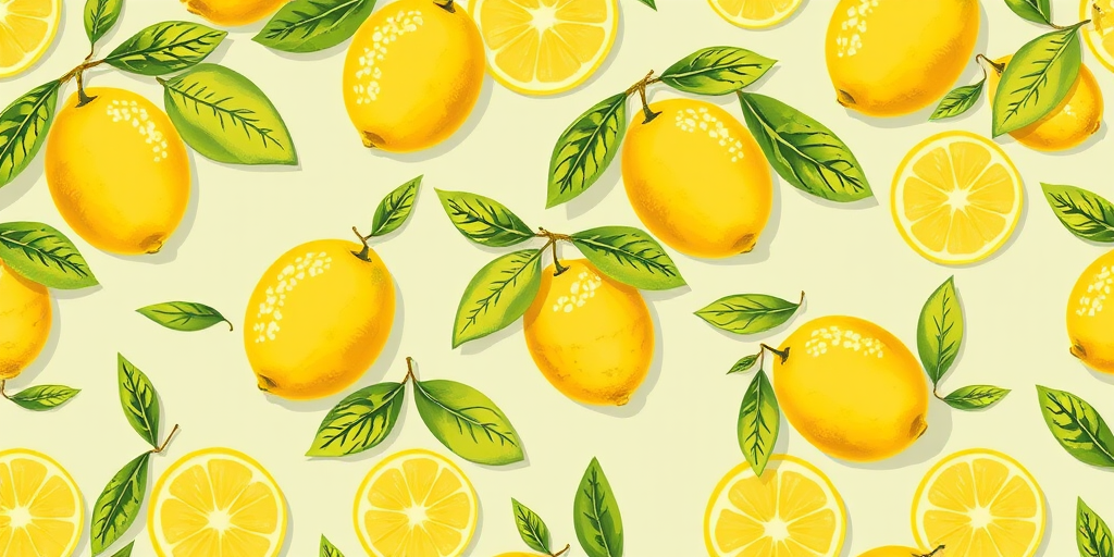 lemon pattern wallpaper design, high resolution, 50mm lens, f/8 aperture, ISO 200, top-down view, digital illustration style