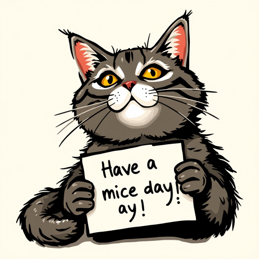 cat holding a note which says "Have a mice day!"