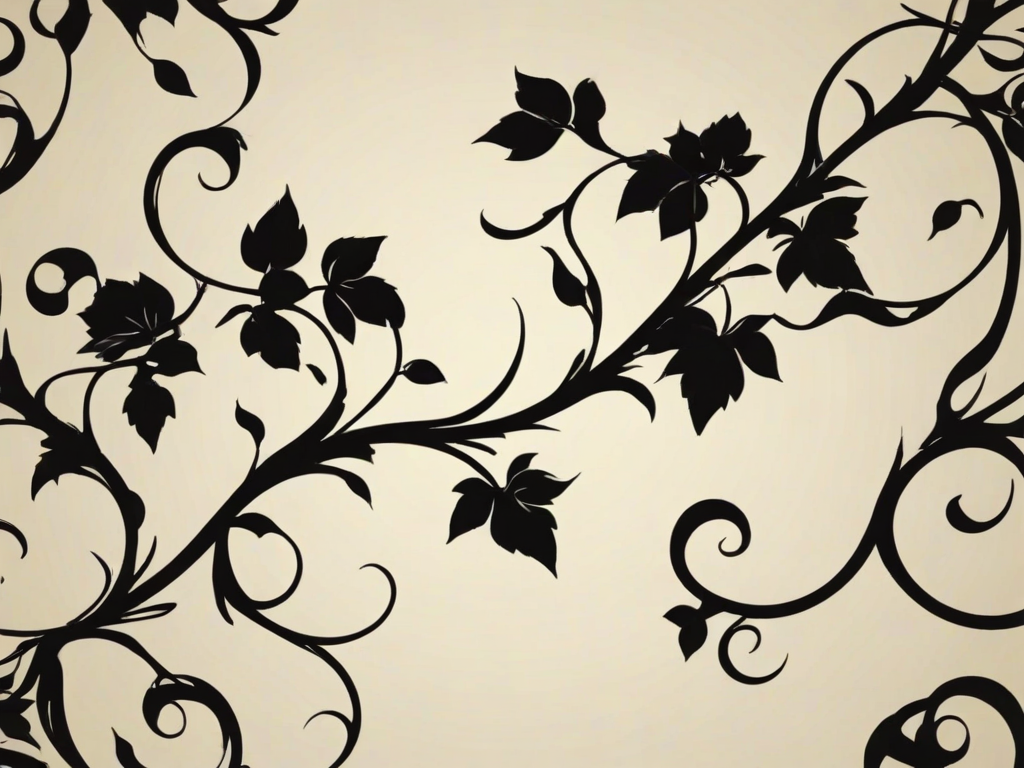 create a stylized black silhouette of a vine with curling tendrils and leaves