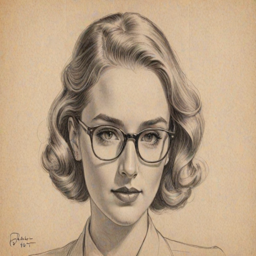 Elegant Veronica Dunne, pencil sketch, portrait of Magnificent woman 1939s in glasses, hair style beatnik, outline, clear lines, fine lines, 8k