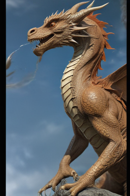 Majestic Dragon Breathing Fire Against a Stunning Blue Sky Background