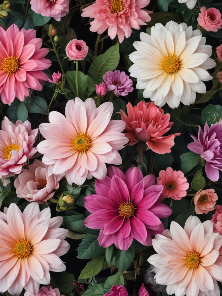 Vibrant Floral Arrangement of Various Colorful Flowers in Blooming Splendor