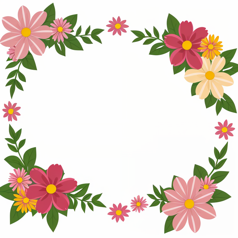 Beautiful Floral Frame Design Featuring Colorful Flowers and Green Leaves
