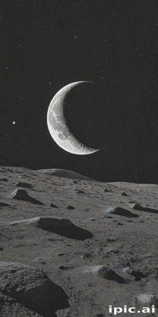 Majestic Crescent Moon Illuminates the Dark, Cratered Surface of the Moon