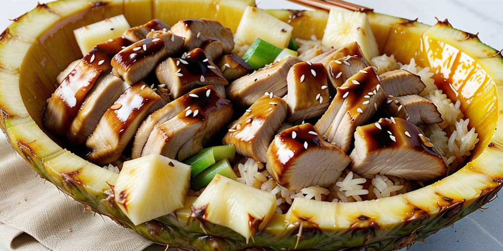 teriyaki chicken in a pineapple bowl