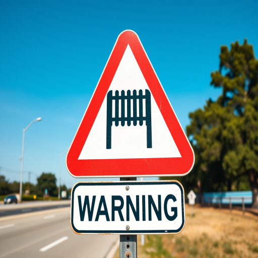 Create a high-resolution image of a warning traffic sign featuring a black fence icon within a red triangular border, captured with a DSLR camera at f/8 aperture, ISO 100, 1/200s shutter speed, with a focus on sharpness and clarity, using a wide-angle lens.