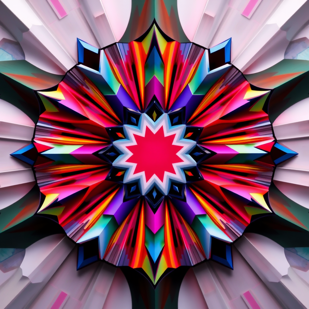 generate an abstract geometric design with vibrant colors, high contrast and smooth gradients, using a 50mm lens, aperture f/2.8, ISO 100, shot in a top-down view with a digital SLR camera for enhanced image quality