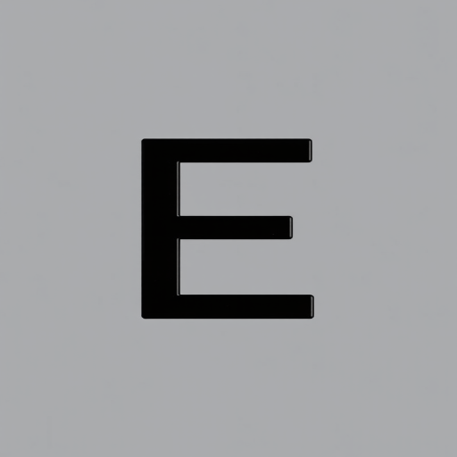 Generate a high-resolution image of a stylized letter "E" in black color, set against a gray background, captured with a Canon EOS R5 camera, 50mm lens, f/1.8 aperture, ISO 100, natural lighting, and a shallow depth of field.