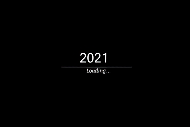 Create an image of a loading bar with the text "2021 loading..." centered on a dark background, using a DSLR camera with a 50mm lens, aperture set to f/2.8 for a slight blur, ISO 100 for optimal clarity, and a soft, diffused lighting style.