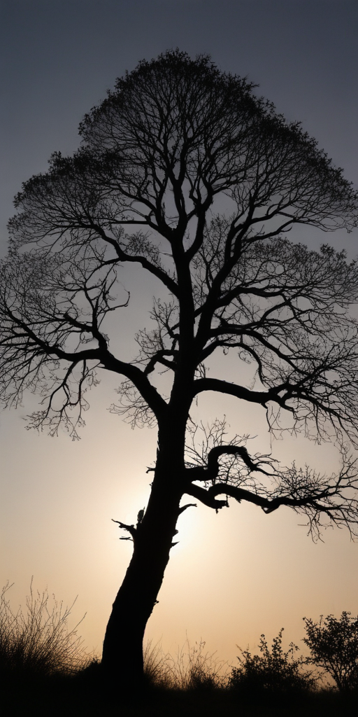 Majestic Silhouette of a Tree Against a Beautiful Sunset Sky