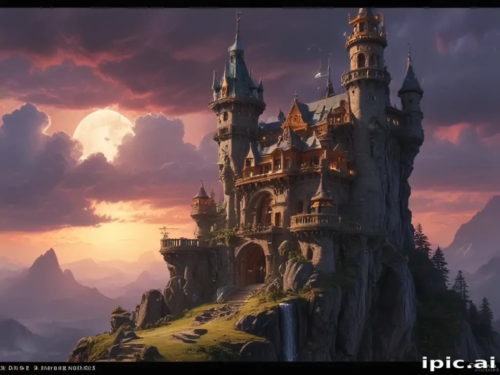 Majestic Castle Perched on a Cliff Under a Glowing Full Moon
