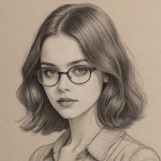 Resplendent India Eisley, pencil sketch, portrait of Comely woman 1929s in glasses, hair style beatnik, outline, clear lines, fine lines, 8k