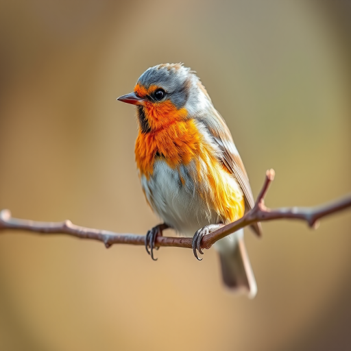 Capture a close-up of a small bird perched on a branch with soft, diffused natural light, using a DSLR camera with a 200mm lens at f/4.0, ISO 100, and 1/500s shutter speed, focusing on vibrant colors and fine feather details.