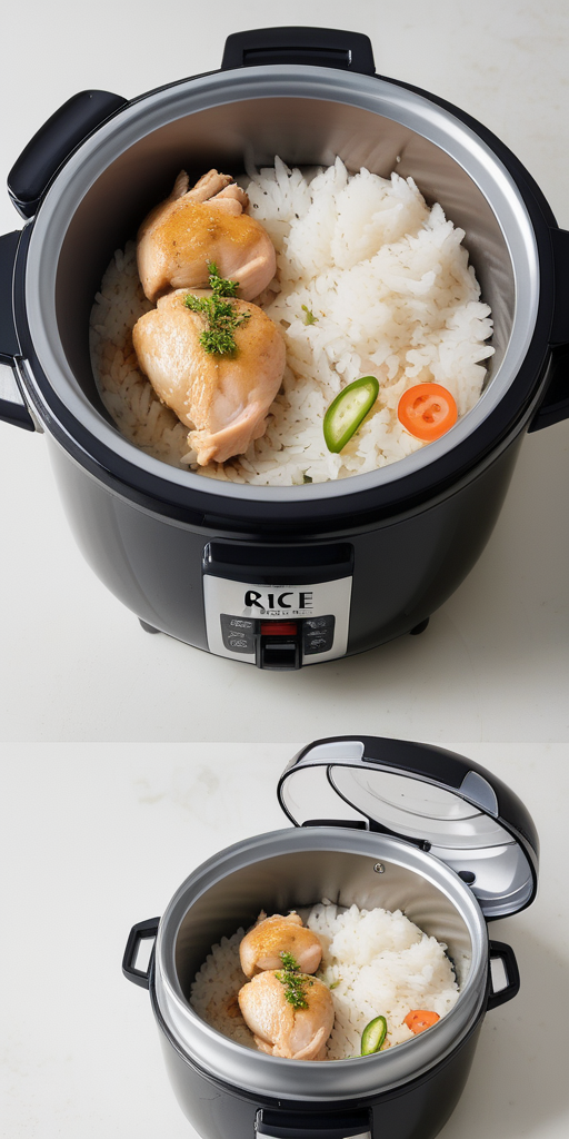 rice and chicken in rice cooker
