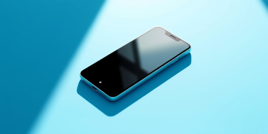 Create a high-resolution illustration of a smartphone on a blue circular background, using a shallow depth of field, 50mm lens, f/1.8 aperture, 1/200 sec shutter speed, with soft natural lighting to enhance shadows and highlights.