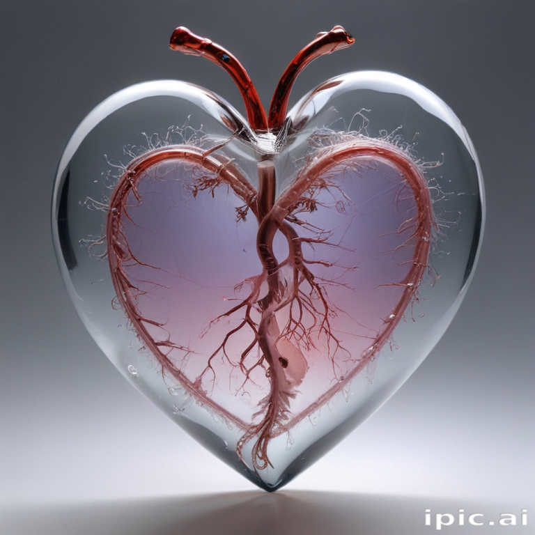 Intricate Glass Sculpture of a Heart with Veins and Vascular Details