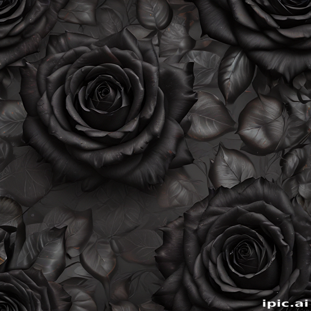 Elegant Black Roses with Lush Leaves on a Dark Background
