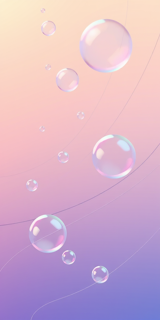 create an abstract design featuring translucent bubbles of varying sizes on a smooth gradient background with curved line patterns weaving through the composition