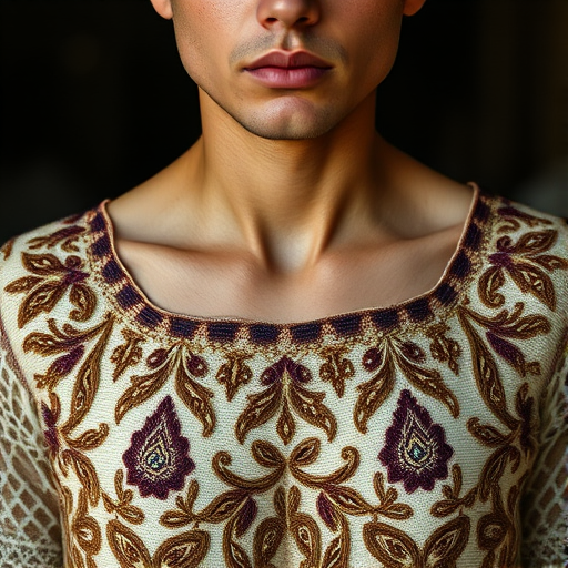 Face, shoulders, chest covered in openwork Sephardic embroidery. Raw, unedited image.