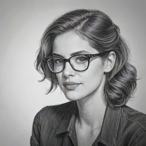 Graceful Lyndsy Fonseca, pencil sketch, portrait of Attractive woman 1939s in glasses, hair style beatnik, outline, clear lines, fine lines, 8k