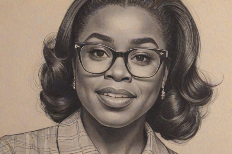 Superb Uzo Aduba, pencil sketch, portrait of Delightful woman 1960s in glasses, hair style beatnik, outline, clear lines, fine lines, 8k