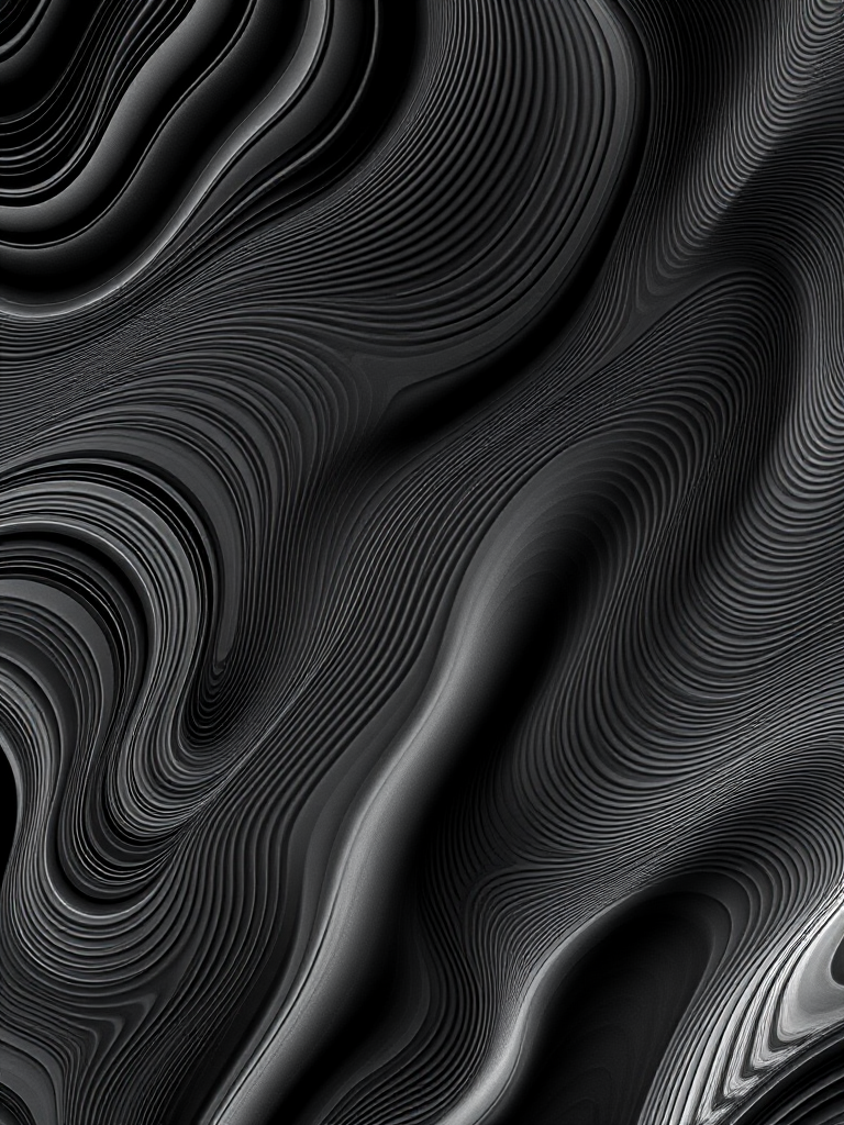 Create a highly detailed abstract pattern with smooth undulating lines and gradients in monochrome, captured with a DSLR camera at f/8 aperture, ISO 200, 18mm lens, top-down perspective, using a high dynamic range style for enhanced contrast and clarity.