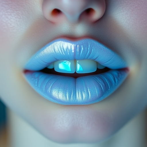 Ethereal Moonbeam Frost showcases iridescent pale blue lips with a frosted finish, evoking a mystical and otherworldly appearance ideal for avant-garde fashion shoots.