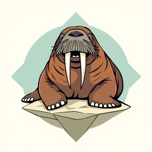 Create a highly detailed vector illustration of a stylized walrus resting on a geometric background, using a DSLR camera with a 50mm lens, aperture f/1.8, ISO 100, shot in natural light for a crisp focus and vibrant colors.