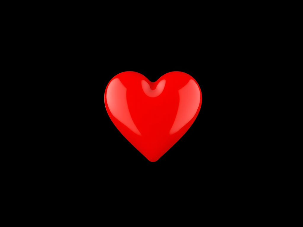 Create a vivid red heart icon against a plain black background, captured with a DSLR camera, 50mm lens, f/2.8 aperture, ISO 100, shot in macro view for enhanced detail and clarity.