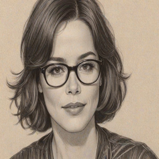Attractive Parker Posey, pencil sketch, portrait of Beauteous woman 1929s in glasses, hair style beatnik, outline, clear lines, fine lines, 8k