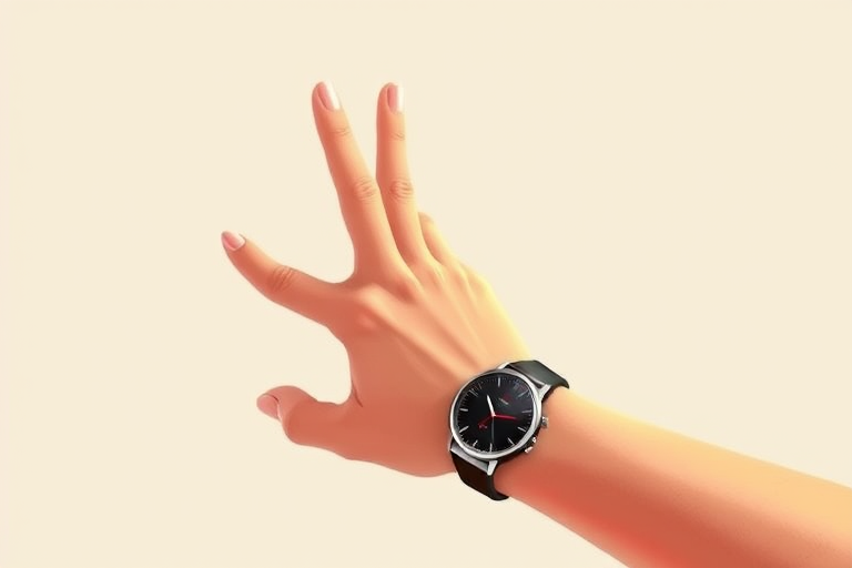 Create a digital illustration of a hand making an "OK" gesture wearing a watch, with a clean background, using a high-resolution camera, 50mm lens, f/2.8 aperture, soft lighting, and a focus on vibrant colors and sharp details.