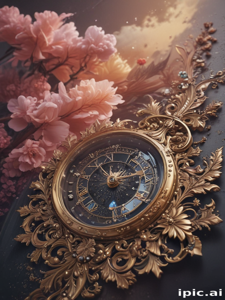 A Beautifully Crafted Clock Surrounded by Elegant Blossoms and ...