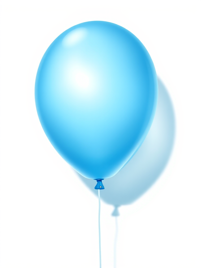 Create a highly detailed illustration of a blue balloon on a white background with soft shading and a subtle shadow, using a Canon EOS 5D Mark IV camera, 50mm lens, f/2.8 aperture, ISO 100, and a shallow depth of field for enhanced image quality.