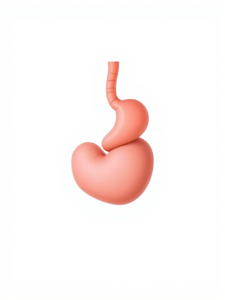 Create a high-quality illustration of a human stomach in a minimalist style, using a Canon EOS 5D Mark IV with a 50mm lens, aperture set to f/2.8, ISO 100, and a clean white background for clarity.